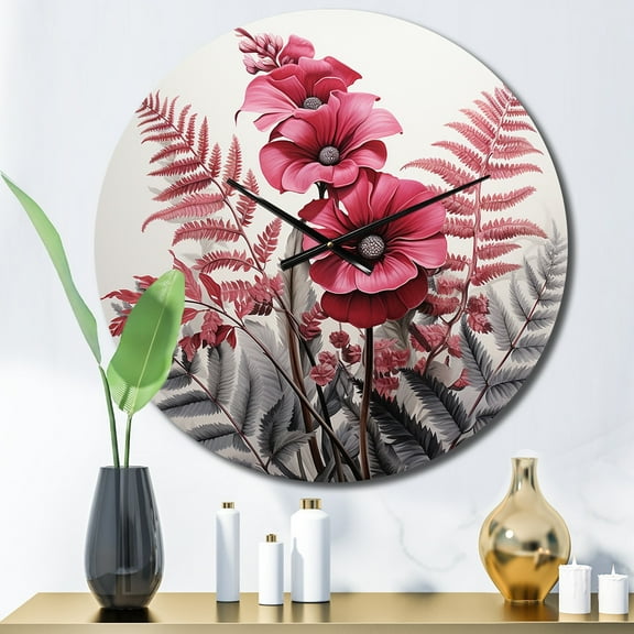 Designart "Ferns Ruby quintessence II" Floral Oversized Wall Clock