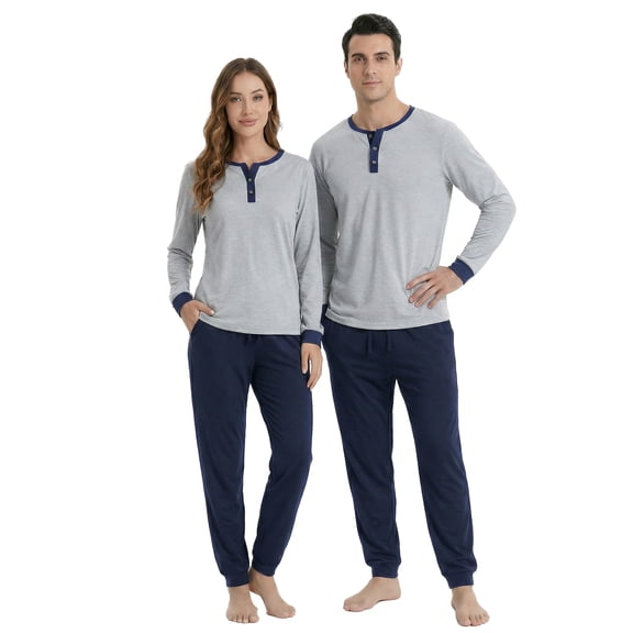 U2SKIIN Couples Matching Pajamas Set, Pullover Soft Cotton Loungewear Long Sleeve Pjs Sets