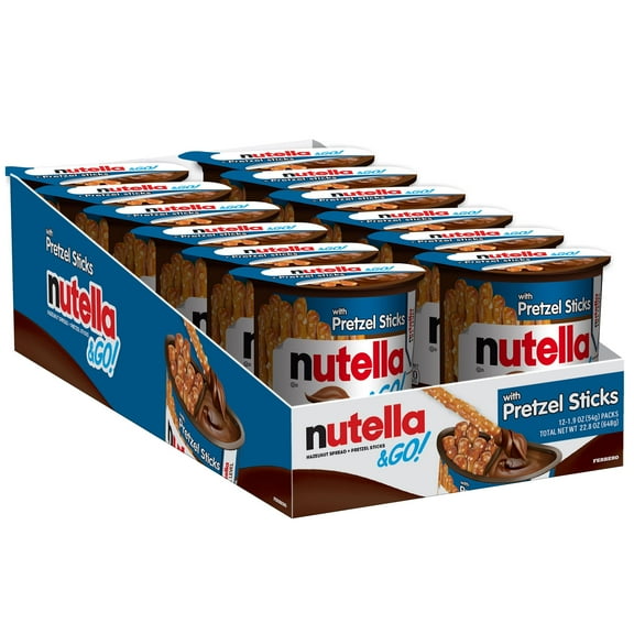 Nutella & GO! Bulk HHA1 12 Pack, Hazelnut and Cocoa Spread with Pretzel Sticks, Snack Cups, 1.9 oz Each