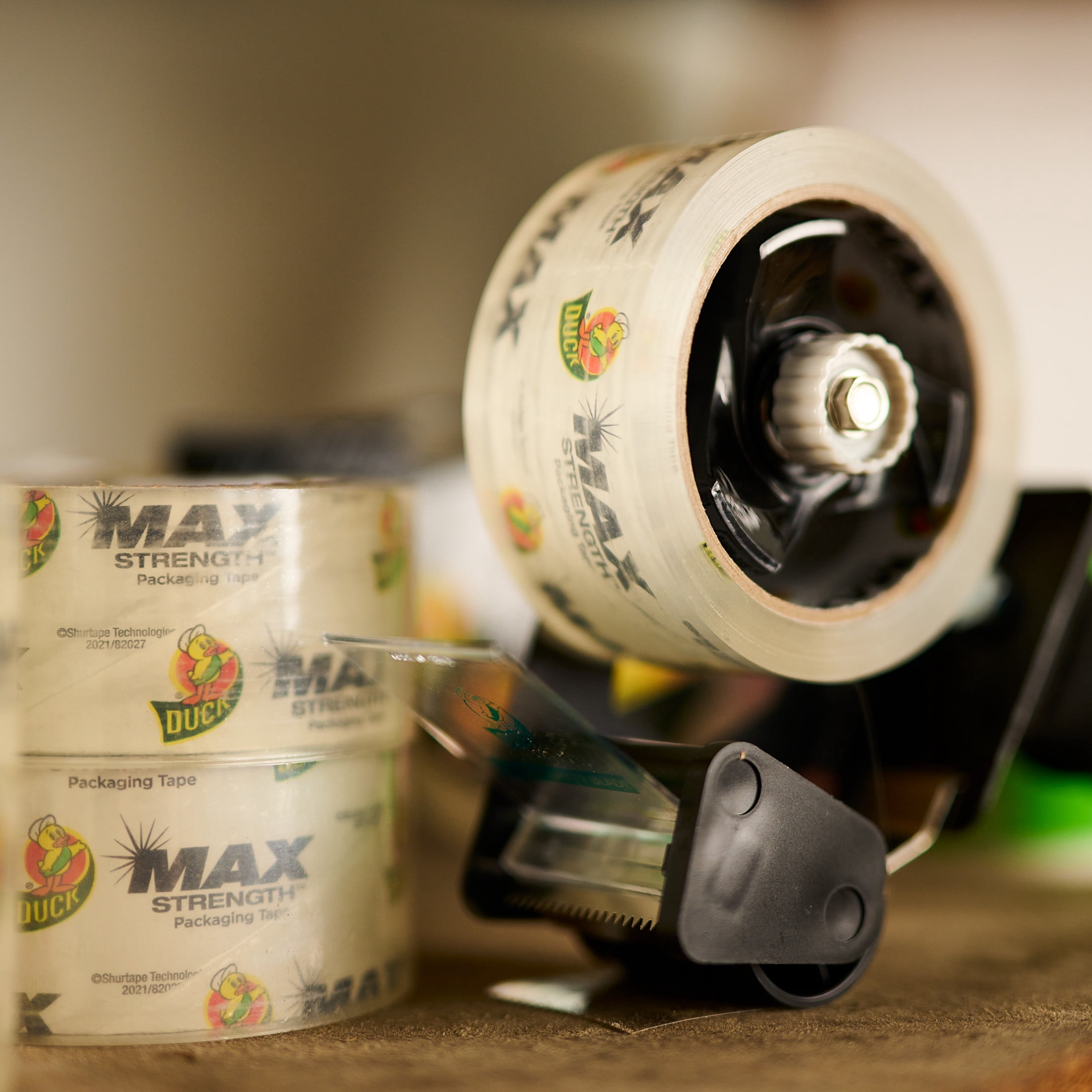 Duck Max Strength Clear Packaging Tape with Dispenser, 1.88 in. x 38.2 yd.