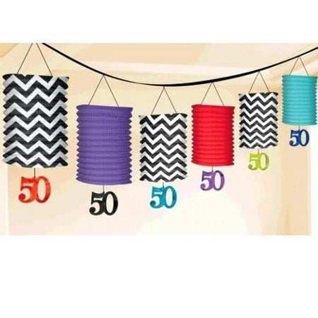 Over the Hill 'Chevron and Stripes' 50th Birthday Paper Lantern Garland (12ft)