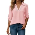 thumbnail image 2 of Camisetas de Cuello en V de Manga Larga para Mujeres Blusas Casuales Vestidas con Cuello de Encaje Hueco, 2 of 9