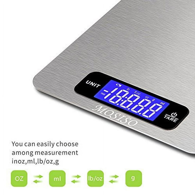 MOSISO Food Kitchen Scale Digital Grams and Ounces for Weight 22lb /1g 0.1  oz