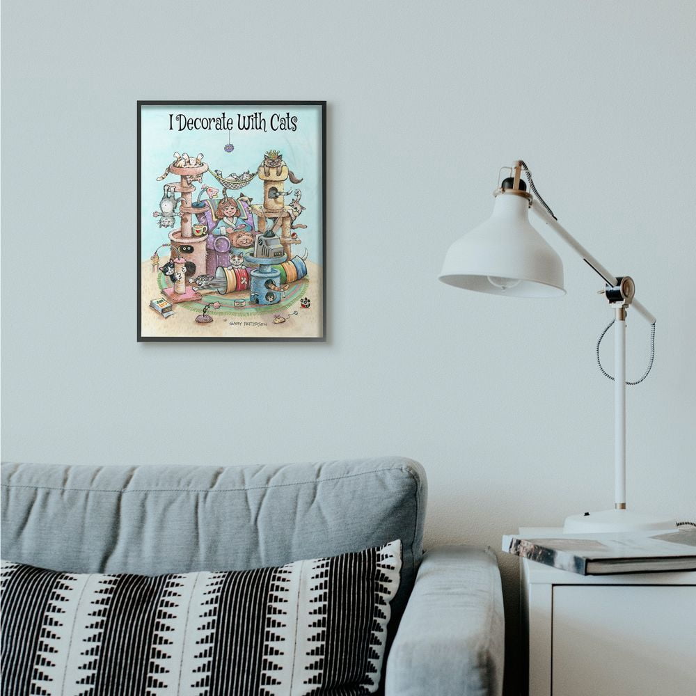 Stupell Industries I Decorate With Cats Funny Cartoon Pet Design Framed Wall Art by Gary Patterson