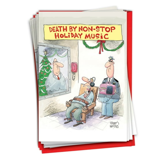 NobleWorks 12 Funny Christmas Cards w/5 x 7 Inch Envelopes (1 Design, 12 Each) For Men - Non-Stop Music C8740XSG-B12x1
