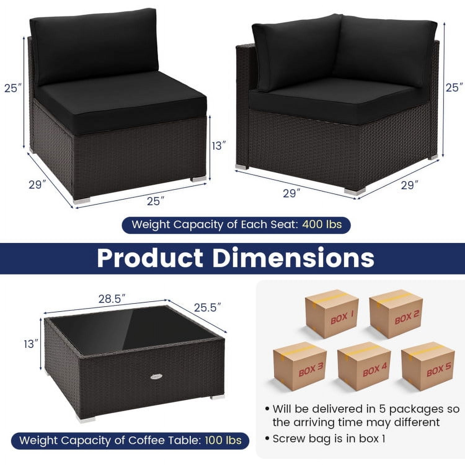 Aimee Lii 10 Piece Outdoor Wicker Conversation Set with Seat and Back Cushions, Outdoor Patio Furniture, Black
