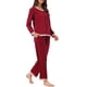 thumbnail image 4 of Conjunto de pijama para mujer INSPIRE CHIC, camiseta de manga larga y pantalones largos con bolsillo, ropa de descanso de 2 piezas, 2XL color rojo vino, 4 of 6