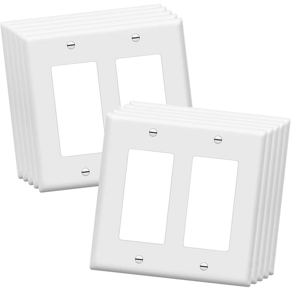 ENERLITES Decorator Light Switch or Receptacle Outlet Wall Plate, Size 2-Gang 4.50" x 4.57", Polycarbonate Thermoplastic, 8832-W-10PCS, White (10 Pack)