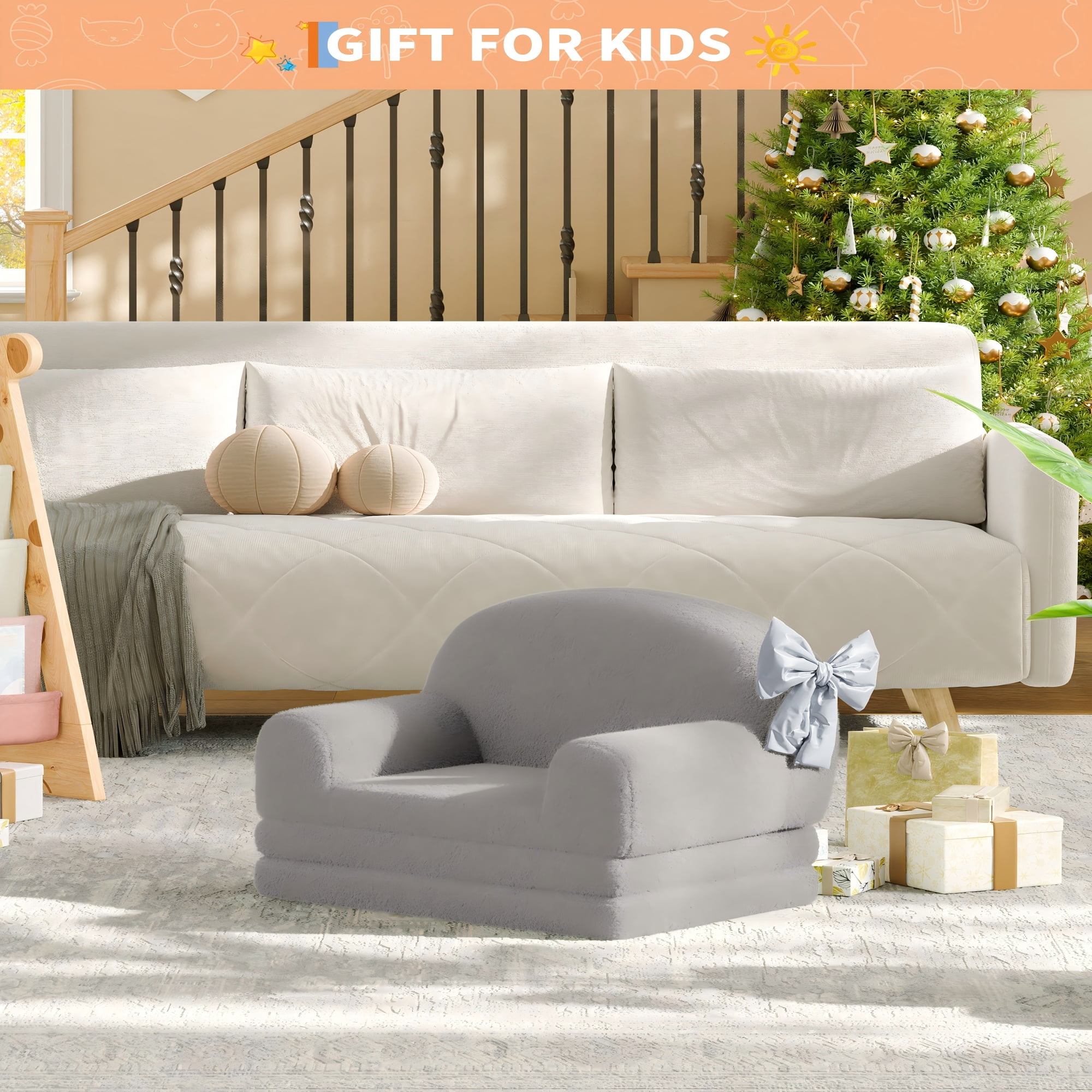 COZONY 2-in-1 Kids Sofa Chair, Convertible Toddler Couch Lounger, Fold-Out Teddy Fleece Sofa Bed