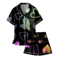 thumbnail image 3 of Girls' Pajama Sets Valentines Pajamas for Children Heart Print Short Sleeve Button Down Top and Shorts Two Piece Sleepwear with Pockets Black 10 Years-11 Years, 3 of 4
