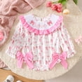 thumbnail image 2 of Wxirdiow Girls' Clothing Sets Baby Girl Outfit Embroidery Long Sleeve Striped Smocked Romper Cute Doll Collar Bodysuits Light Pink Size,6-12 Months, 2 of 6