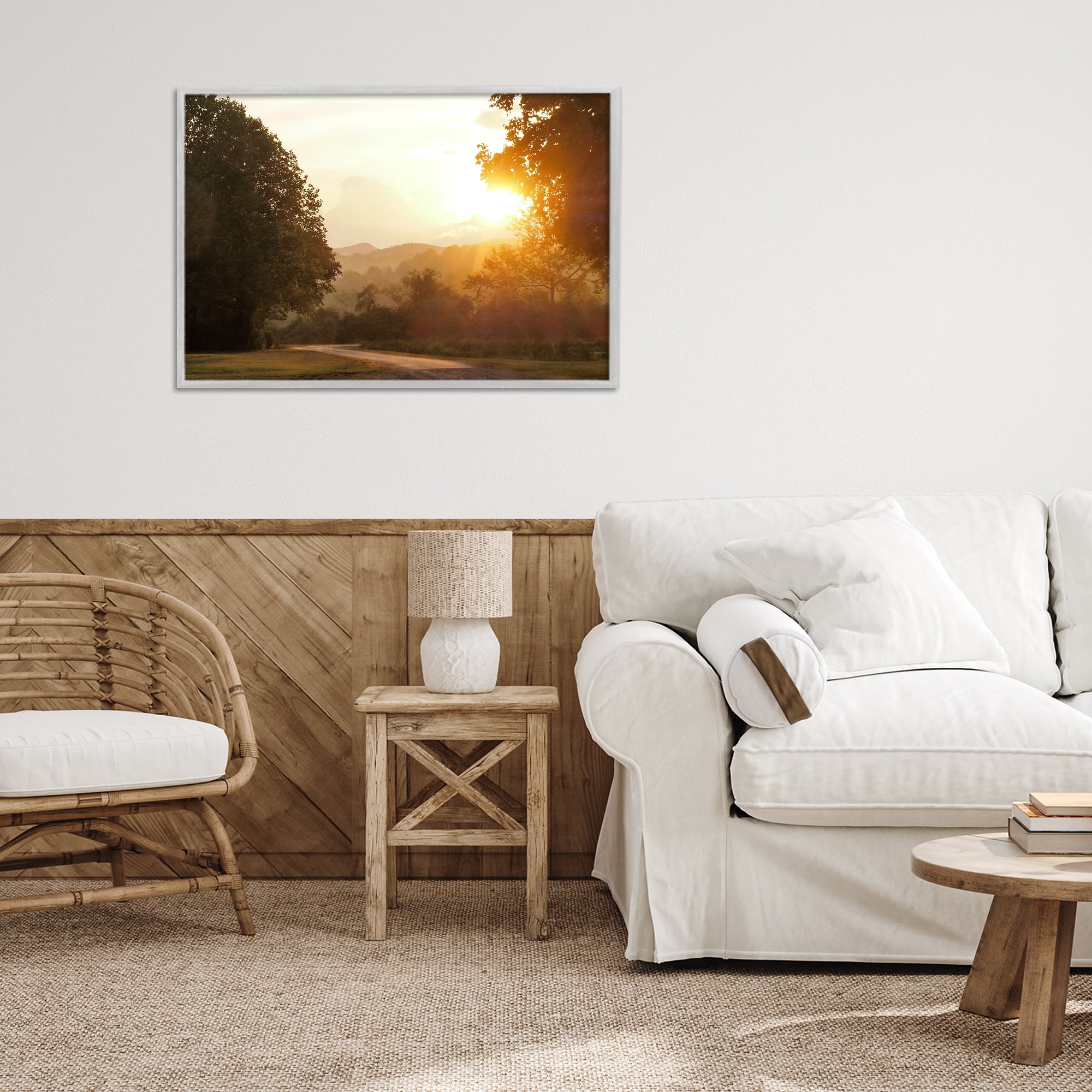 Stupell Industries Golden Morning Between Trees Gray Framed Giclee Art, design by Gail Peck