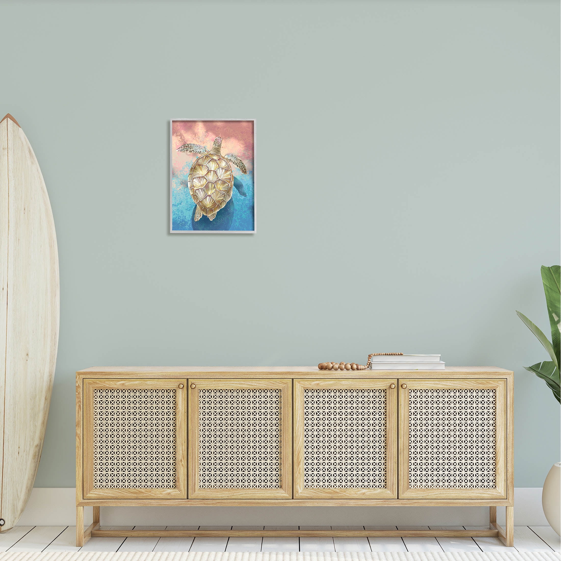 Stupell Industries Vivid Sea Turtle Swimming Painting Gray Framed Art Print Wall Art, Design by Ziwei Li