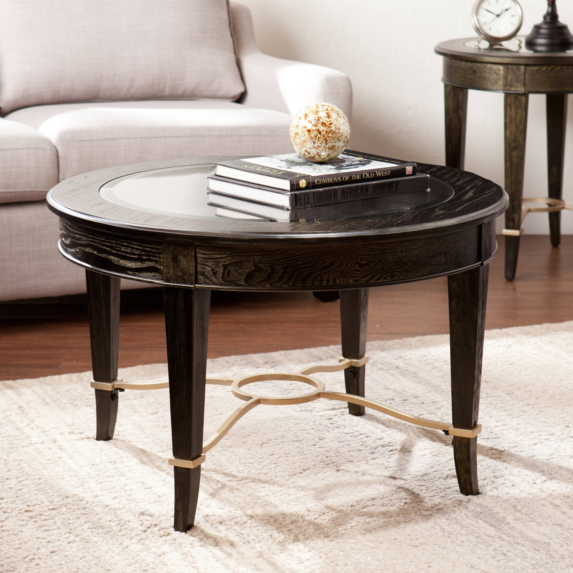 Southern Enterprises Regency Round Coffee Table, Black