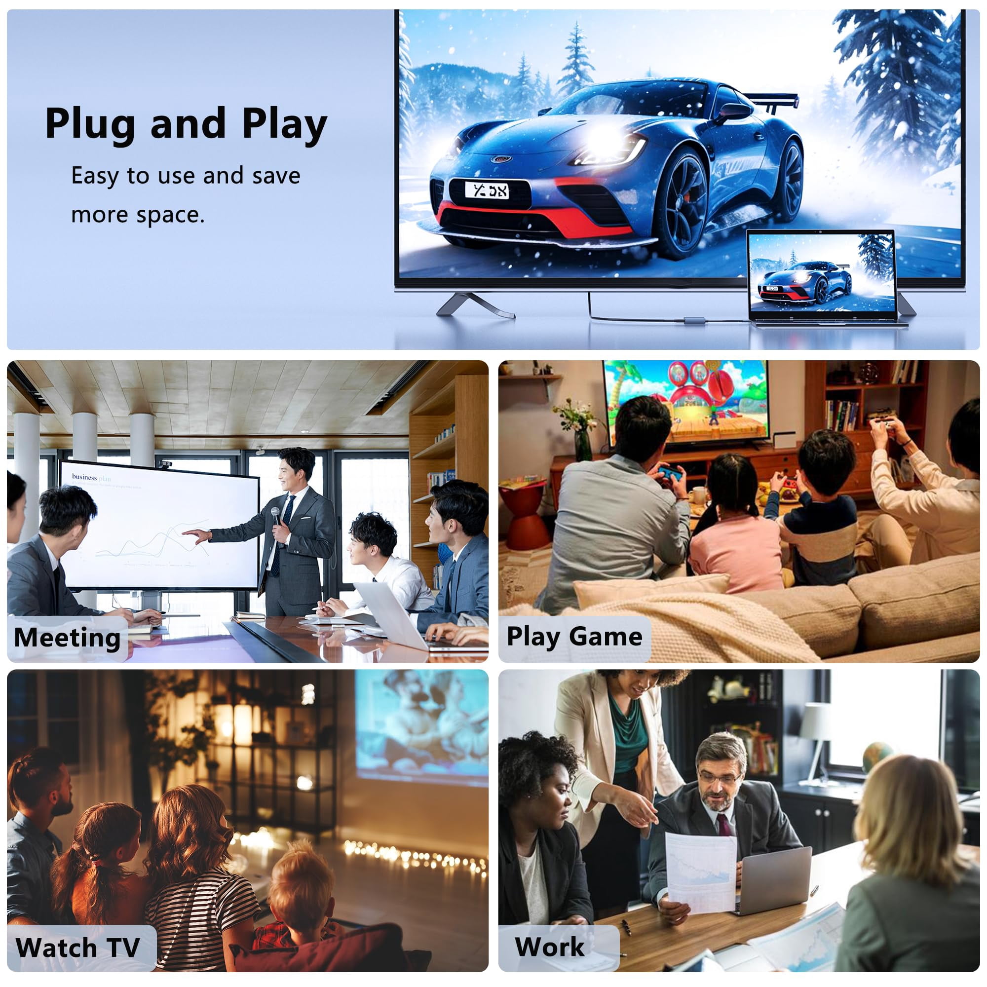 USB C to Dual HDMI Adapter, HDMI Splitter for Dual Monitors Support C to 2 HD Splitter Extended Display for Type C Devices, MacOS only Mirrors Same Screen(SST), Windows Extend Two Different Screen