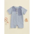 thumbnail image 3 of Musuos Baby Boys Summer Button Romper 3 6 12 18Months Short Sleeve Crew Neck Stripe Print Jumpsuit with Pocket, 3 of 9
