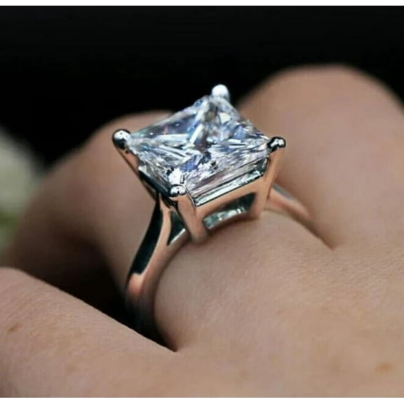 3Ct Lab Created Diamond Princess Cut Solitaire Ring 14K White Gold Plated