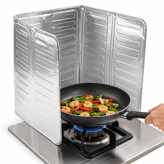 3-Sided Foldable Aluminum Foil Oil Splatter Guard, Disposable Kitchen Grease Splash Shield for Gas Stove, Electric Cooktop and Outdoor Grill