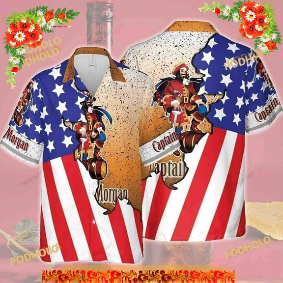Captain Morgan Hawaiian Shirt, Us Flag Best Beach Gift, Captain Morgan Shirt