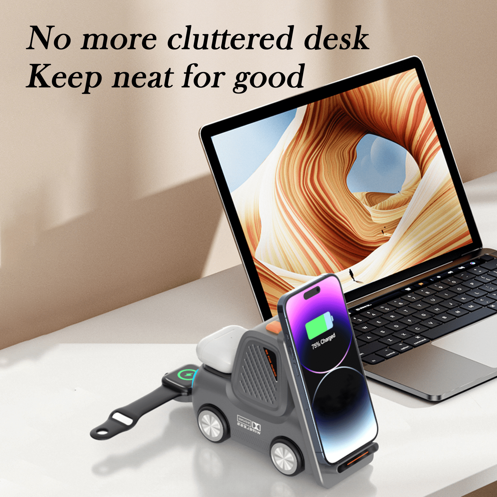 4 in 1 Wireless Charging Station Bluetooth Speaker, Charging Dock for Apple Devices, Charger Stand for iPhone 16 15 14 13 12 11 Pro Max for Apple Watch & AirPods