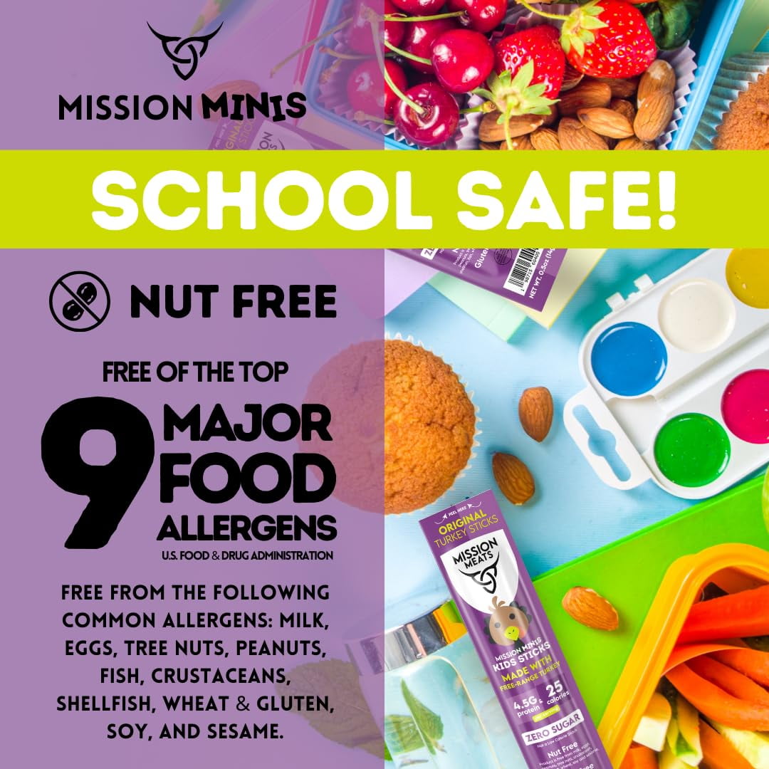 Mission Meats Kids Turkey Sticks – 100% Free Range, Healthy Snacks for Kids, Gluten & Nut Free, 0.5oz, 24 Count (Pack of 1)