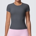 thumbnail image 2 of Lmnyox Women's Athletic Shirts Slim Stretchy Workout Tops Lightweight Breathable Short Sleeve V Neck Sport Tee Shirt, 2 of 8