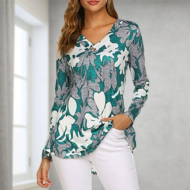 TIMIFIS Mode Automnale pour Femmes Tunique à Manches Longues d'Automne pour Femmes pour Porter avec des Leggings Blouse Décontractée à Col en V T-Shirt Blouse pour Femmes