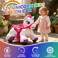 thumbnail image 7 of Xuanlur 12V Unicorn Ride on Toy for Toddlers, Interactive Battery Powered Electric Car w/Glowing Horn & Magic Sounds, Carrot Toy, Comb, Plush Mane, Ride on Horse for Kids Ages 1.5-3 Years Old, Pink, 7 of 7