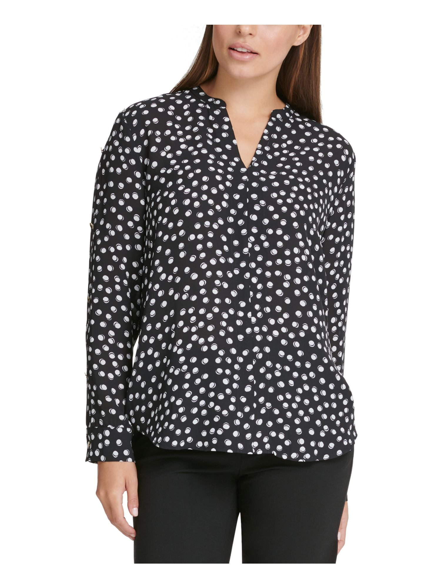 DKNY Womens Black Polka Dot Long Sleeve V Neck Top Size: M - Walmart.com