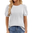 thumbnail image 2 of White Women's Short Sleeve T-shirt, Womens Tops Puff Short Sleeve T Shirts Pleated Business Casual Summer Fashion Blouses Trendy Basic Comfy Clothes,Women's Short sleeve T-shirt L, 2 of 4