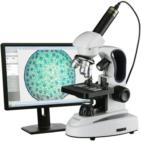 AmScope 40X-1000X Dual-light Metal Frame Glass Optics Digital Student Microscope with USB Camera