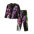 thumbnail image 2 of Kll Grape Print Women'S Long Sleeve Pajamas With Pants Sleepwear Loungewear 2 Set-Small, 2 of 9