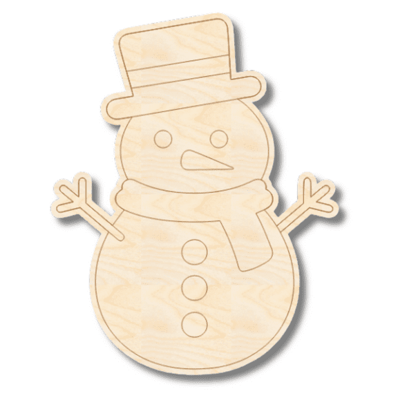 Unfinished Wood Etched Snowman Shape 10" / 1/4"