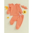 thumbnail image 3 of Newborn Girl Fall Outfits 3 6 9 12 18 24 Months 3Pcs Baby Girl Clothes Set Solid Color Crew Neck Long Sleeve Sweatshirts Long Pants Headband, 3 of 10