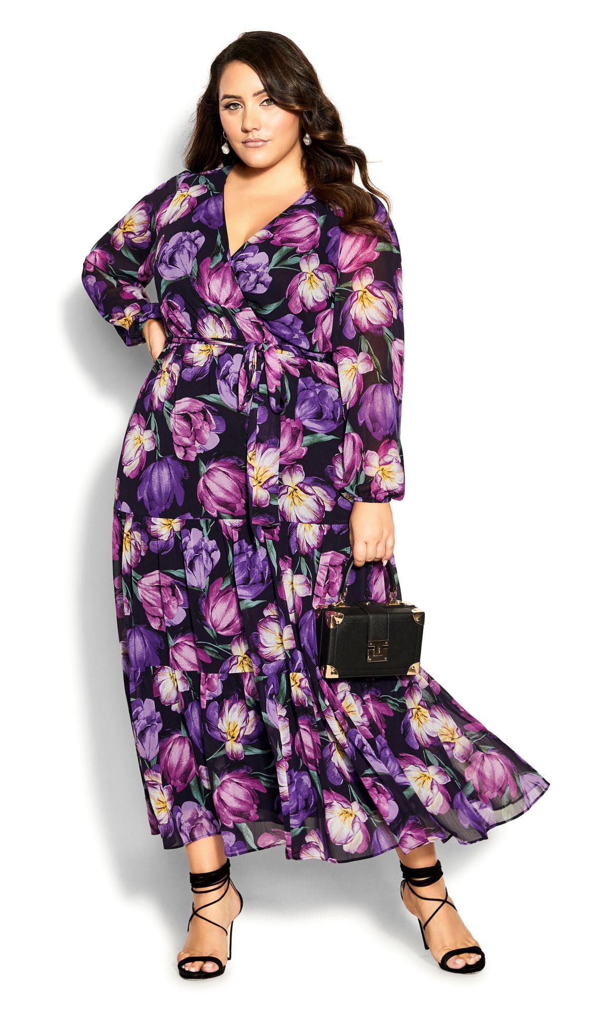 CITY CHIC Women's Plus Size Bold Blossom Maxi Dress - Floral Bohemian Black Dress