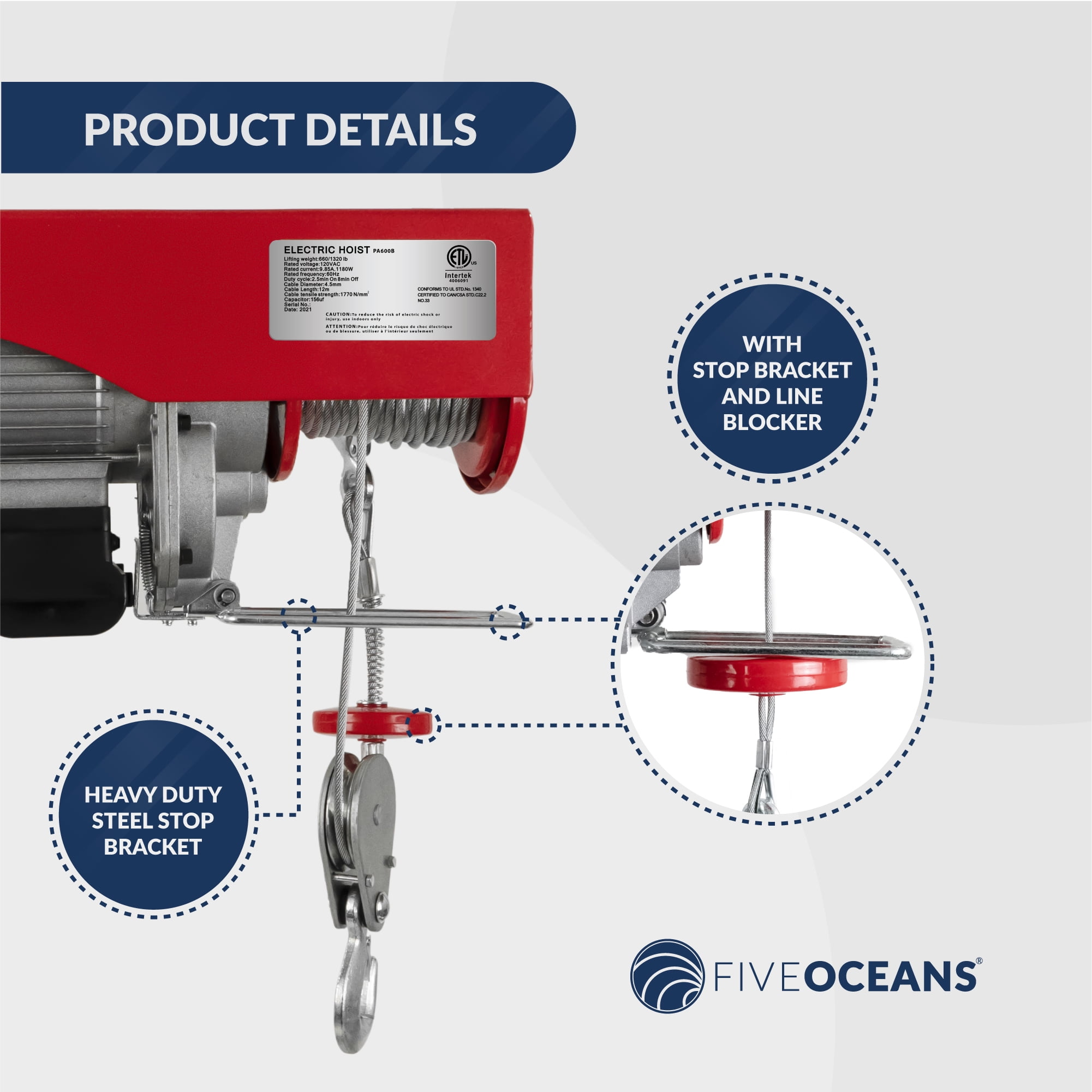 Tbest 1322 Lbs Electric Overhead Hoist Lift Crane Ceiling Garage Pulley