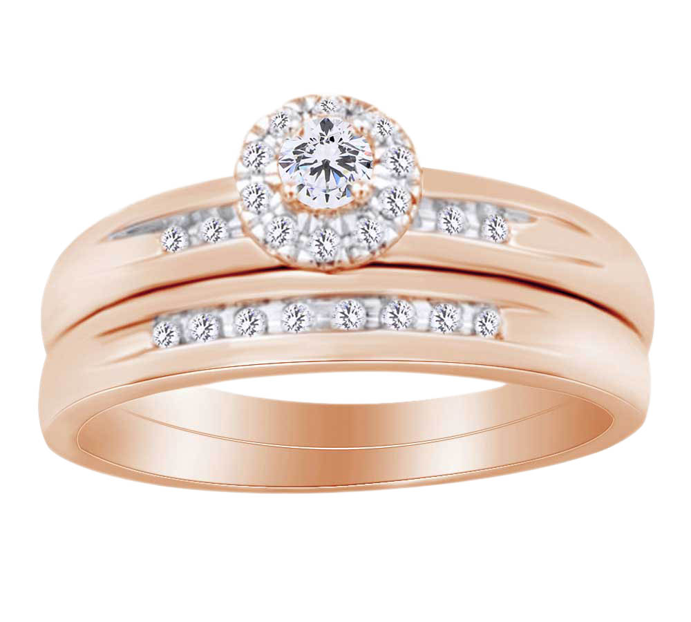 AFFY Round Cut White Natural Diamond Bridal Set Engagement Ring In 10k Rose Gold (0.25 cttw) Ring Size-4.5