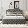 thumbnail image 2 of Queen Size Upholstered Platform Bed,Platform Bed Frame with Twin Size Trundle and 2 sets of USB Ports on Each Side,Linen Fabric,Gray, 2 of 7