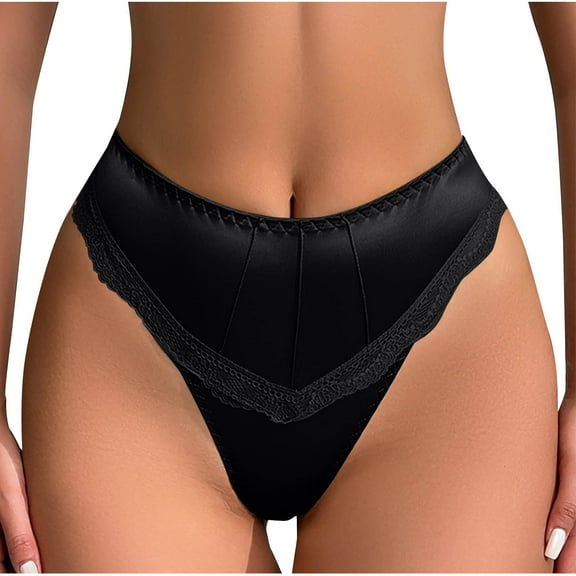 LNWUY Women's Fashion Solid Color Satin Silk Lace Hipster Panties Seamless Briefs Underwear Underpant Black M