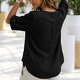 thumbnail image 6 of CaComMARK PI Linen Shirts for Women V Neck 3/4 Sleeve Loose Fit Cotton Tops Button Down Casual Dressy Clothes for Summer Black, 6 of 7
