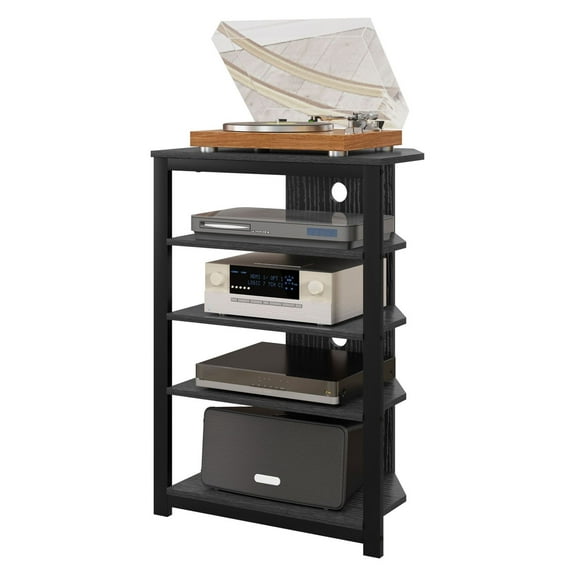 TV Stand Corner Entertainment Center, Black Storage Shelves Steel Frame for Living Room, Fits up to 29" TV