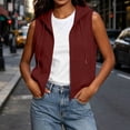 thumbnail image 3 of FRSASU Women's Oversized Zip Up Sweatshirts Sleeveless Hoodie Lightweight Jackets Vest Plus Size Fall Lightweight Coat Wine, 3 of 9