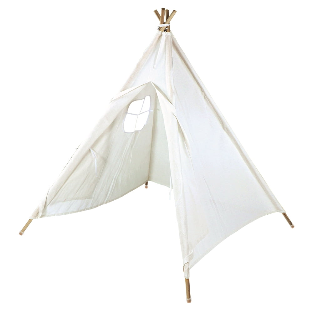 Kids Teepee Play Tent Large Cotton Canvas Indian Wigwam Playhouse Indoor White 
