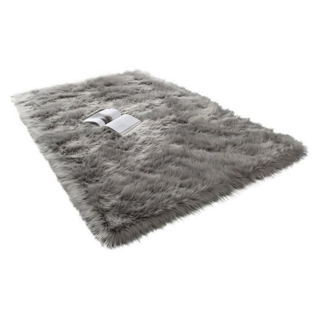 Amazing Rugs LSRSR4814-46 Cozy Collection Ultra Soft Fluffy Faux Fur Sheepskin Area Rug, Light Gray