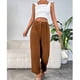 thumbnail image 3 of Pantalones Casuales De Cintura Alta Pantalones De Pierna Recta De Color Liso De Moda para Mujer con Bolsillo para Trabajo De Oficina Marrón Oscuro XL, 3 of 8