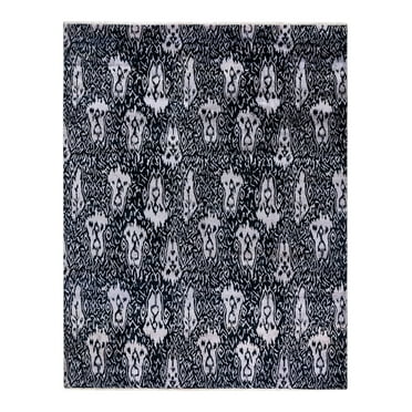 Ikat One-of-a-Kind Hand-Knotted Area Rug - Black, 8' 1" x 10' 4"