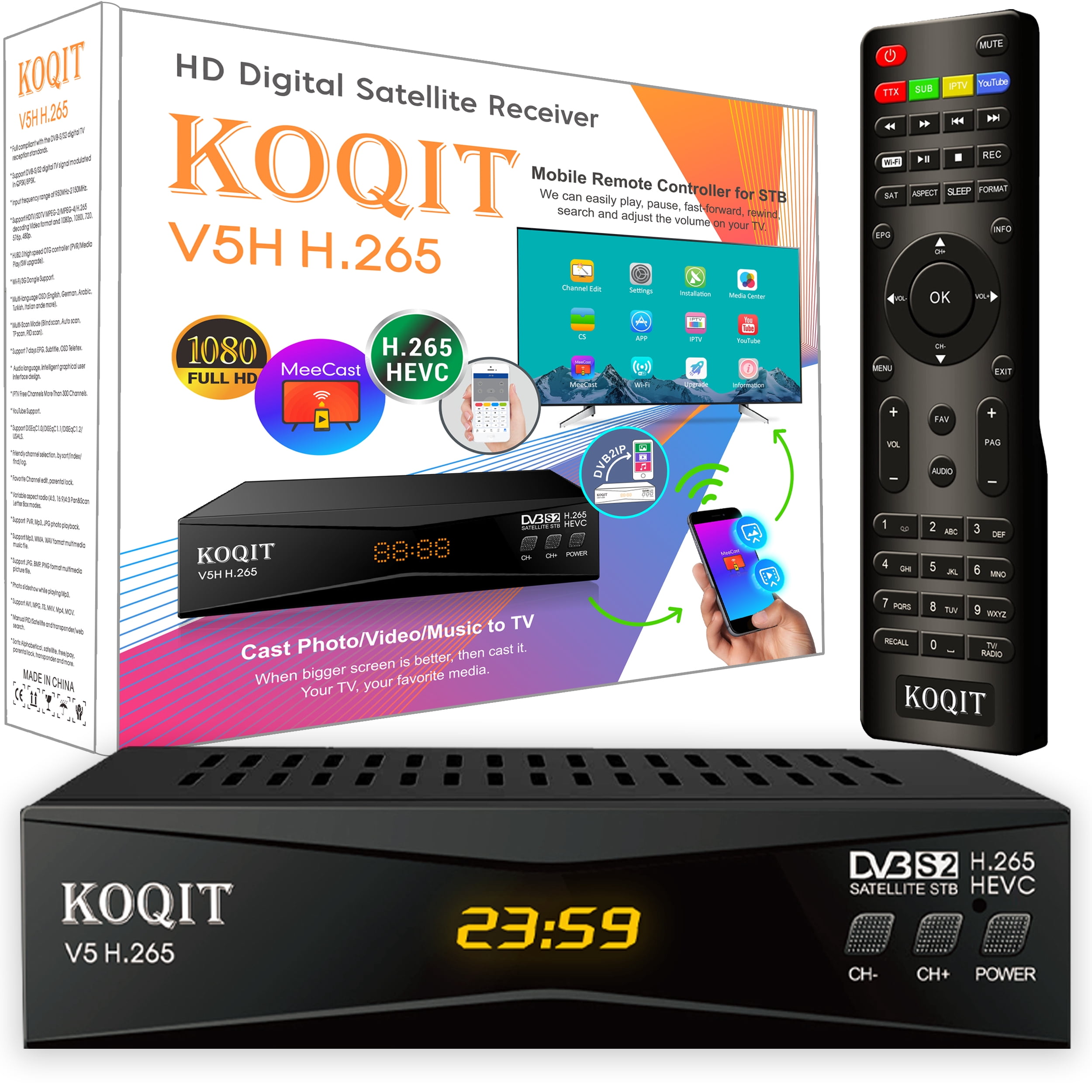 Smart MeeCast H.265 Free To Air FTA Satellite Receiver HEVC DVB-S2 Satellite TV Receiver DVB S2 Galaxy 19 Sat DVB Finder TV Decoder DVB2IP Set top Box