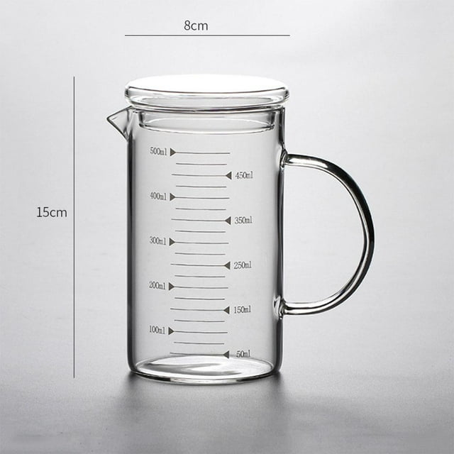 Taza Medidora de Borosilicato Alto Multifunción con Tapa Vaso de Grado Alimenticio 500ml