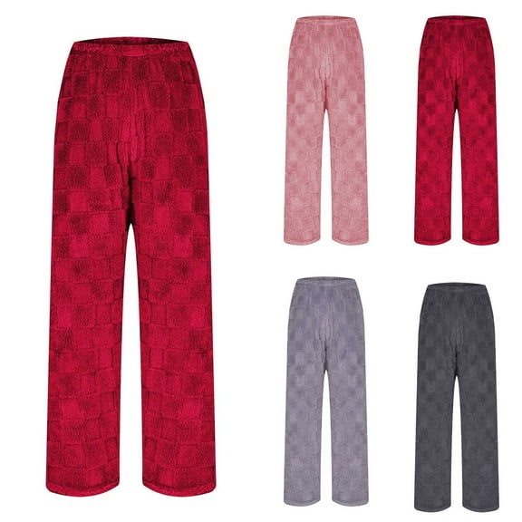 Feancey Women's Plush Fuzzy Pajama Pants Warm Cozy Pj Bottoms Winter Flannel Straight Leg Trousers Soft Casual Sleep Pants Red Free Size