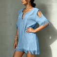 thumbnail image 3 of Karymi Easter Dress Boho Beach Vacation Tassel Mini Dress, Notch V Neck Cold Shoulder Cutout Short Sleeve Loose Shift Cover Up Dress Cocktail Dresses for Women, 3 of 7